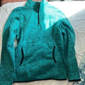 fleece blue and black lined pullover & quarter zip up